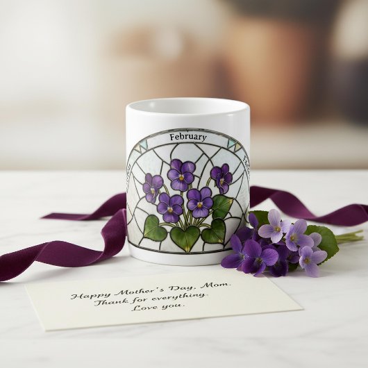 Stained Glass Birth Flower February Violet Name コーヒーマグカップ