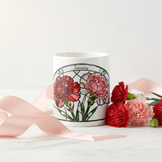 Stained Glass Birth Flower January Carnation Name コーヒーマグカップ