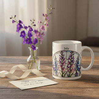 Stained Glass Birth Flower July Larkspur Name コーヒーマグカップ