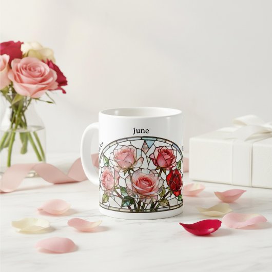 Stained Glass Birth Flower June Rose Personalized コーヒーマグカップ