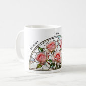 Stained Glass Birth Flower June Rose Personalized コーヒーマグカップ (正面左)