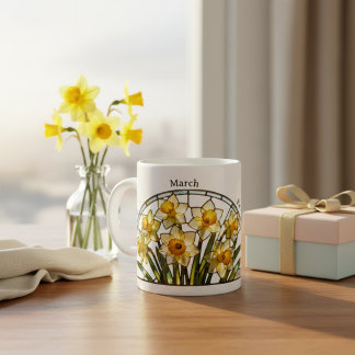 Stained Glass Birth Flower March Daffodil Name コーヒーマグカップ
