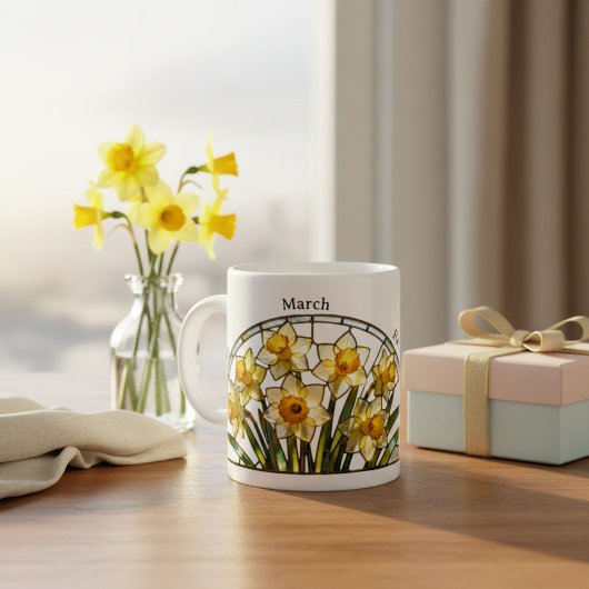 Stained Glass Birth Flower March Daffodil Name コーヒーマグカップ