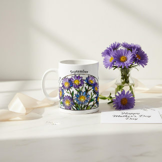 Stained Glass Birth Flower September Aster Name コーヒーマグカップ