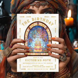 Stained Glass Birthday Party Cake Tarot Card 招待状