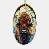 Stained Glass Bison Buffalo Tribal Animal Art セラミックオーナメント (右)