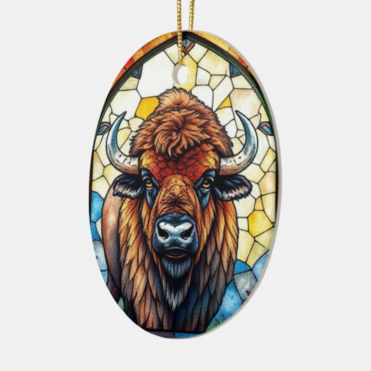 Stained Glass Bison Buffalo Tribal Animal Art セラミックオーナメント (左)
