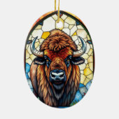 Stained Glass Bison Buffalo Tribal Animal Art セラミックオーナメント (裏面)