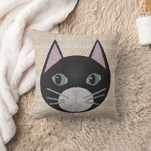 Stained Glass Black Cat, Beige クッション (ブランケット)