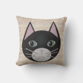 Stained Glass Black Cat, Beige クッション (正面)