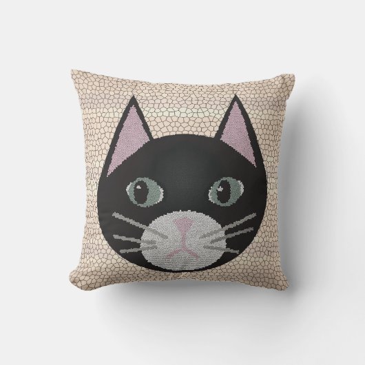 Stained Glass Black Cat, Beige クッション (正面)