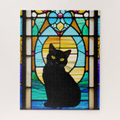 Stained Glass Black Cat Jigsaw Puzzle ジグソーパズル (縦)