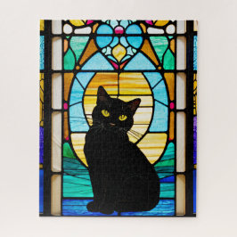 Stained Glass Black Cat Jigsaw Puzzle  ジグソーパズル