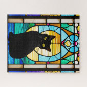 Stained Glass Black Cat Jigsaw Puzzle ジグソーパズル (横)