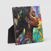 Stained Glass Black Woman Art Mosaic フォトプラーク (正面)