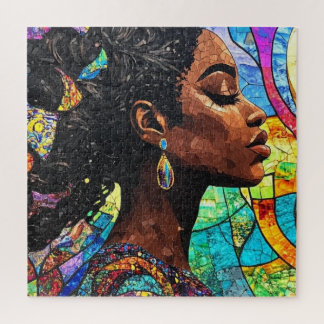 Stained Glass Black Woman Art Mosaic Jigsaw Puzzle ジグソーパズル