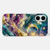 Stained glass blue green moon Case-Mate iPhoneケース (裏面 (横))