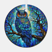 Stained-Glass Blue Owl Circular Glass Ornament ガラスオーナメント (裏面)