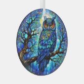 Stained-Glass Blue Owl Circular Glass Ornament ガラスオーナメント (正面右)