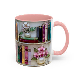 Stained Glass Bookshelf Mug | Book Lover Gift ツートーンマグカップ