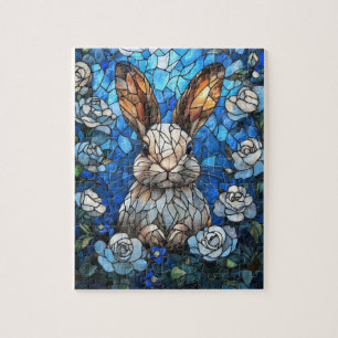Stained Glass Bunny with White Roses – Jigsaw Puzz ジグソーパズル