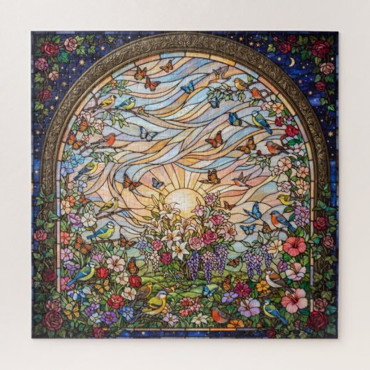 Stained Glass Butterfly Garden Jigsaw Puzzle ジグソーパズル (縦)