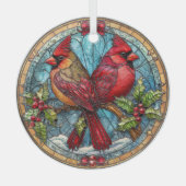 Stained Glass Cardinals on Holly Branch  ガラスオーナメント (正面)