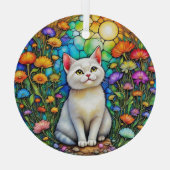 Stained-Glass Cat and Wildflowers Glass Ornament ガラスオーナメント (裏面)