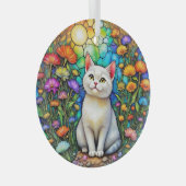 Stained-Glass Cat and Wildflowers Glass Ornament ガラスオーナメント (正面右)
