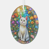 Stained-Glass Cat and Wildflowers Glass Ornament ガラスオーナメント (正面左)