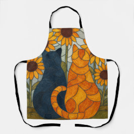 Stained Glass Cats and Sunflowers Art Design エプロン