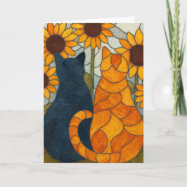 Stained Glass Cats and Sunflowers Art Design カード