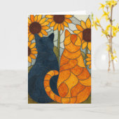 Stained Glass Cats and Sunflowers Art Design カード (黄色い花)