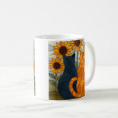 Stained Glass Cats and Sunflowers Art Design コーヒーマグカップ (正面右)