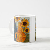 Stained Glass Cats and Sunflowers Art Design コーヒーマグカップ (正面左)