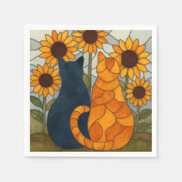 Stained Glass Cats and Sunflowers Art Design スタンダードカクテルナプキン