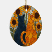 Stained Glass Cats and Sunflowers Art Design セラミックオーナメント (右)