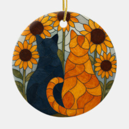 Stained Glass Cats and Sunflowers Art Design セラミックオーナメント