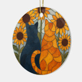Stained Glass Cats and Sunflowers Art Design セラミックオーナメント (左)