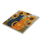 Stained Glass Cats and Sunflowers Art Design タイル (側面)