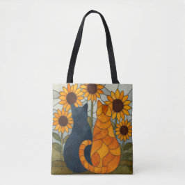 Stained Glass Cats and Sunflowers Art Design トートバッグ