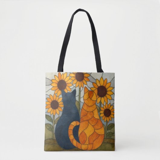 Stained Glass Cats and Sunflowers Art Design トートバッグ (正面)