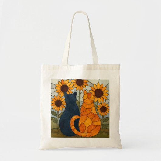 Stained Glass Cats and Sunflowers Art Design トートバッグ (正面)