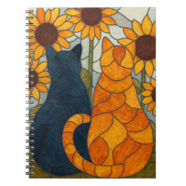 Stained Glass Cats and Sunflowers Art Design ノートブック