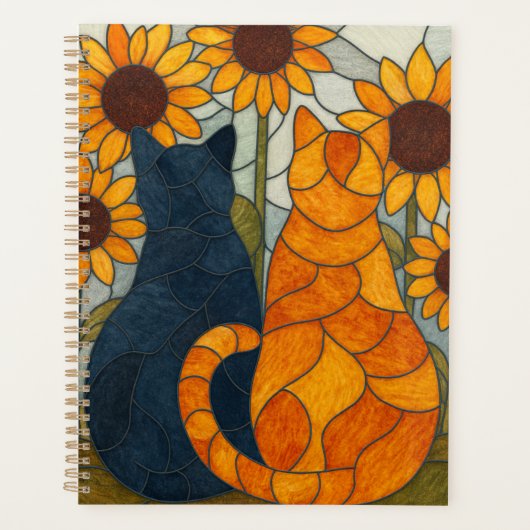 Stained Glass Cats and Sunflowers Art Design プランナー手帳 (正面)