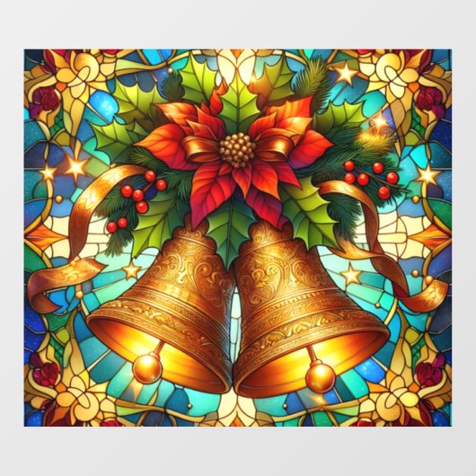 Stained Glass Christmas Bells Window Cling ウィンドウサイン (シート)