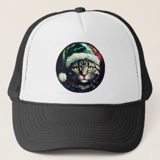Stained-Glass Christmas Grey Tabby In Green Hat キャップ