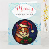 Stained-Glass Christmas Orange Tabby Cat カード (黄色い花)