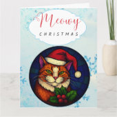 Stained-Glass Christmas Orange Tabby Cat カード (正面)