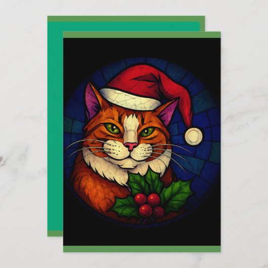 Stained-Glass Christmas Orange Tabby Cat シーズンカード (正面/裏面)